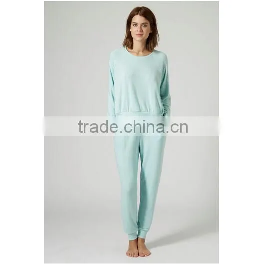 Fashion Sky Blue Blank Textured Loungewear Sweater Pajamas for Women