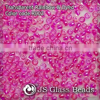 High Quality Fashion JS Glass Seed Beads - R002# Rainbow Dyed Deep Pink Transparent Rocailles Beads For Garment & Jewelry