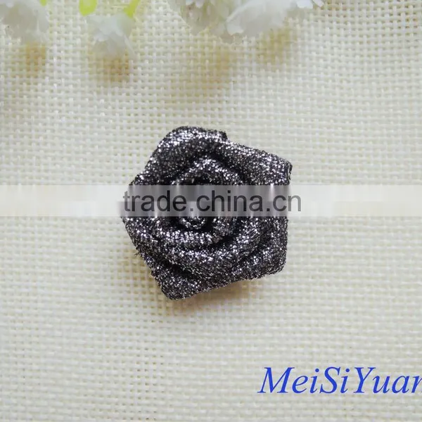 Black metallic ribbon rose for garment decoration