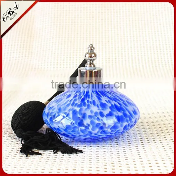 Handmade Vintage France Art Deco Glass Airbag Perfume Bottle / Blue Point Empty Scent Bottle photo-3