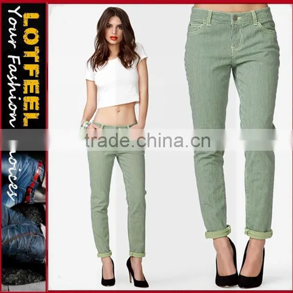 Striped Boyfriend Women Denim Jeans (LOTX258)