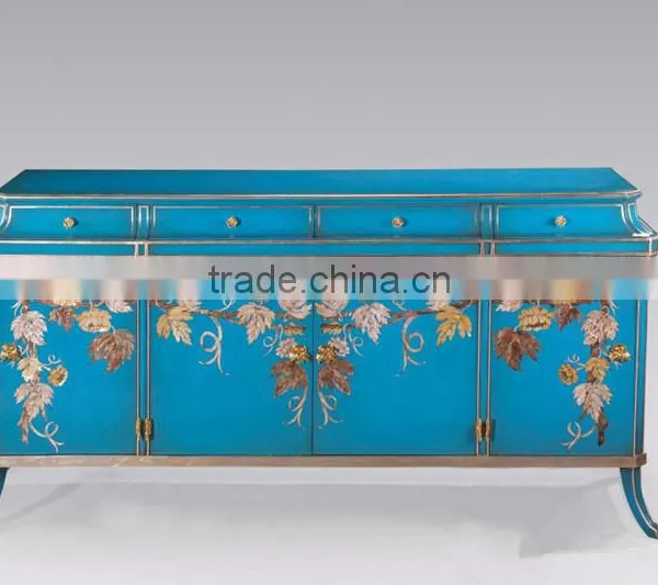 Antique Hand Carved Classic Curio Cupboard Inlaied Seasell Mosaic, Gold Gilding Wooden Display Cabinets With Flowers Paint Motif photo-6