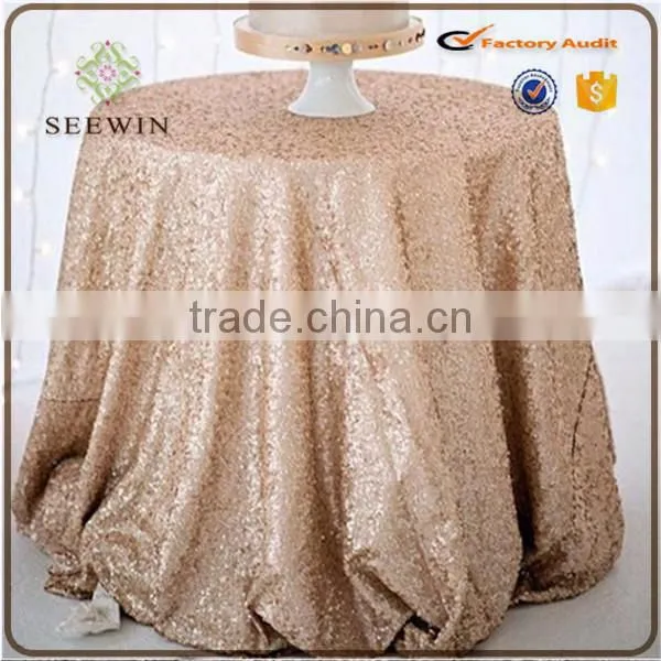 Elegant Wedding 100% Polyester Champagne Sequin Wedding Table Cloth Sequin Table Overlay photo-2