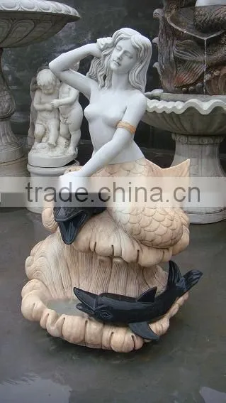 Hand Carved Western Style Design Marble Stone Mermaid Fountain Beautiful Marble Stone Mermaid Statue Fountain photo-2