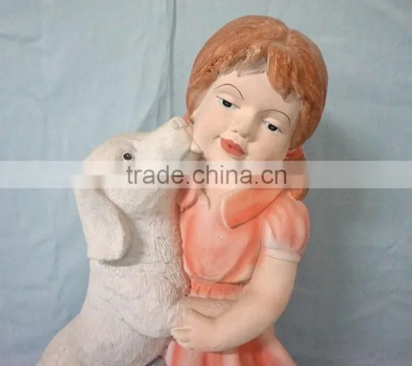 Fiberglass Colorful Girl and Dog Statue Garden Ornament photo-3