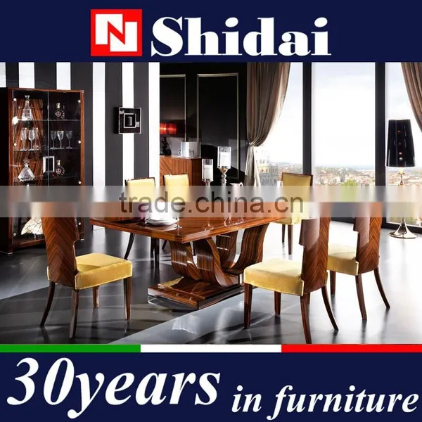 Wooden Dining Table Set, High Gloss Dining Table and Chair, Ebony Veneer Dining Room Furniture photo-2
