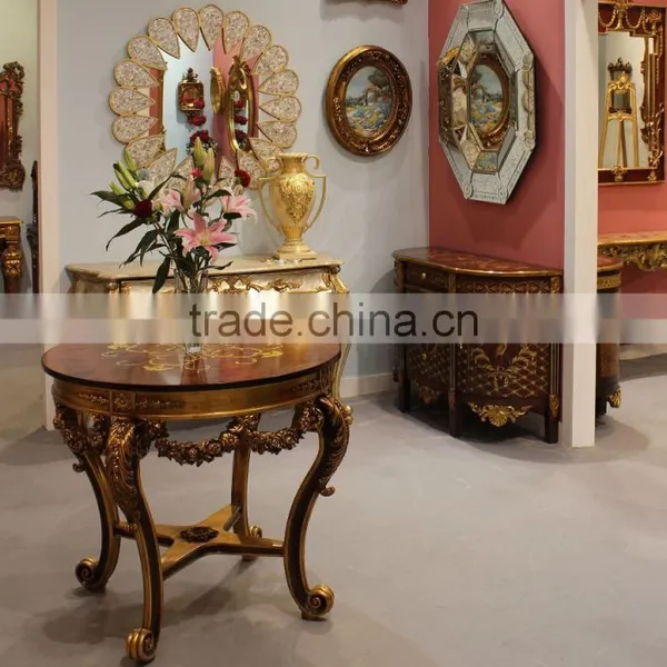 Living Room Traditional Round Shape Glass Top Center Table Design photo-2