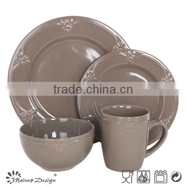 Cheap Ceramic Stoneware Color Glaze Emboss Dinner Set photo-4