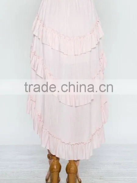 Femme Ruffles Cascading Throughout Skirt 100% Rayon Long Layered Skirts photo-4