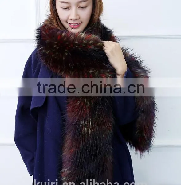 Womens Fur Scarfs Fashionable Luxury Runway Show 200cm Long Faux Fur Fox Fur Stole Collar Strip Patchwork Pashmina Scarf photo-2