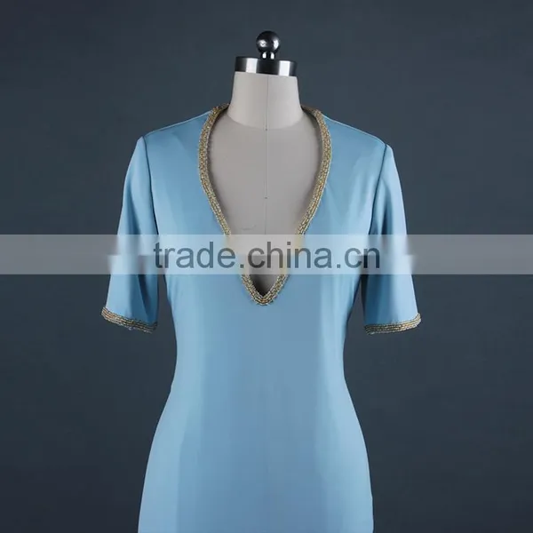 V Neck Blue Evening Short Dress Elegant photo-5