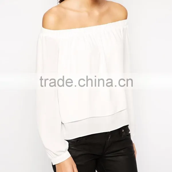 Cold Shoulder Design Long Sleeves Lady Blouse Fashion New Blouse 2015 photo-4