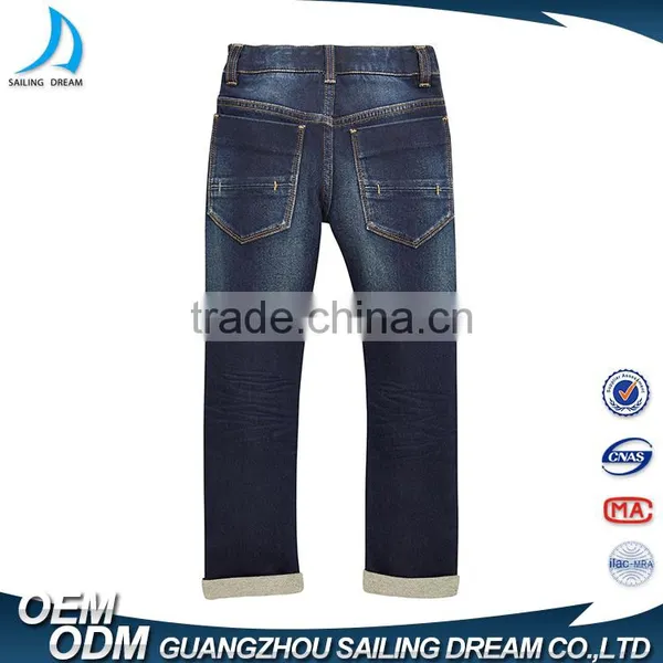 OEM Service 100% Cotton Roll Hem Skinny Hand Brush Jeans Trousers for Children photo-3
