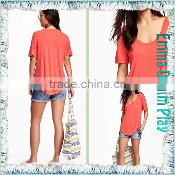 Casual Wear Girl's Orange Super Open O Neck Cotton T-Shirts photo-5