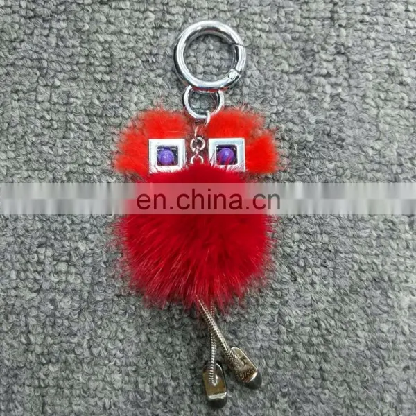 Metal Foot Small Eye Robot Pendant Fur Ball Keychain photo-2