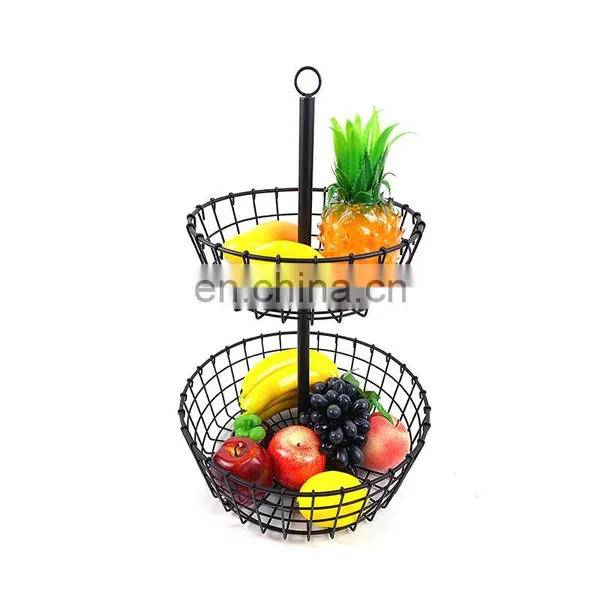Modern Counter Top Round Fruit Basket 2 Tier Fruit Basket Metal Wire Banana Hanger Desktop Fruit Vegetable Basket photo-3
