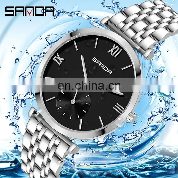 Sanda P1052 Luxury Quartz Wrist Watches for Men Women Stainless Steel Chrono Water Resistant Fashion Couple Watch photo-4