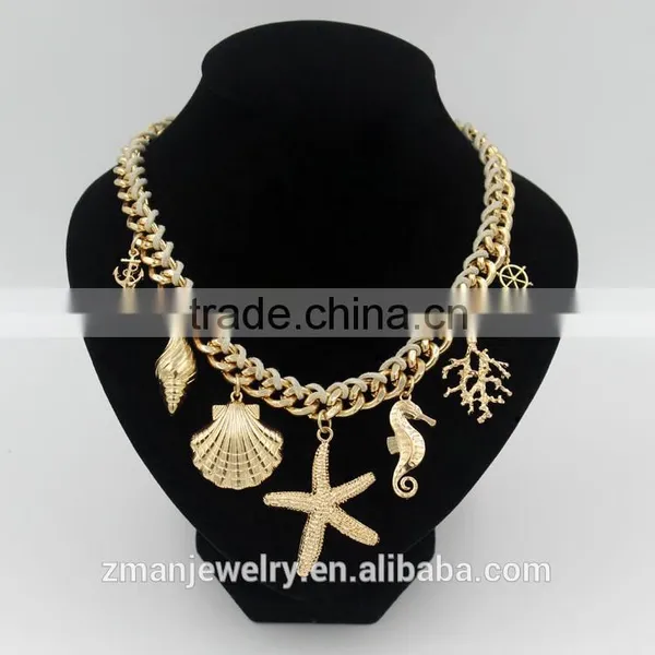 2016 Modern Latest Design Gold Starfish Necklace Handmade Chunky Necklace