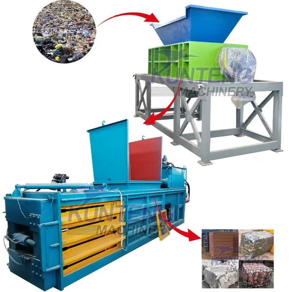 Industrial Aluminum Products Rubber Scrap Metal Dual Axis Shredder and Hydraulic Garbage Baler EPC