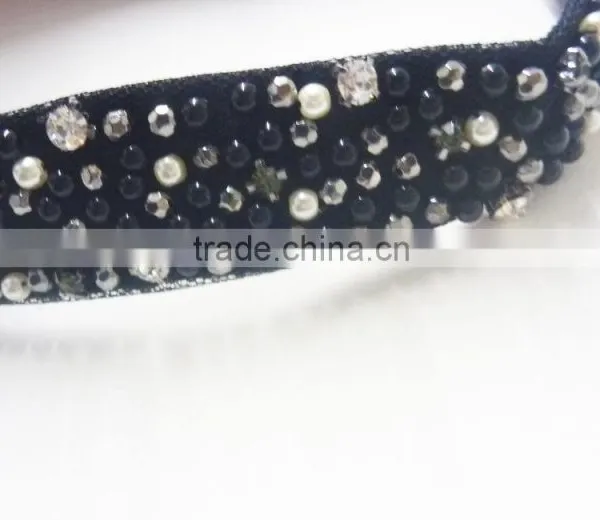 FASHION FABRIC HAND SEWN BEADED RHINESTONE HEAD BAND photo-2