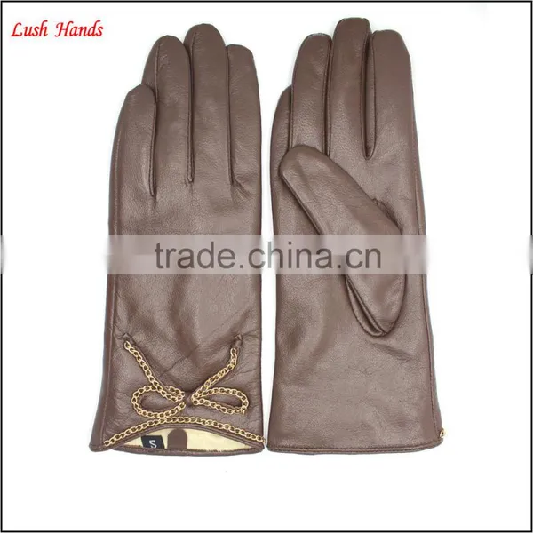 Popular Simple Style Brown Leather Gloves for Women photo-2