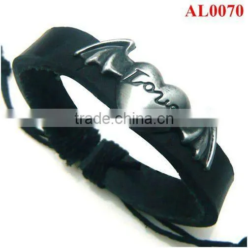 Fashion Genuine Leather Bracelet, Hearts Wishing to Fly Alloy Wristband With Adjustable Wax Cord AL0070
