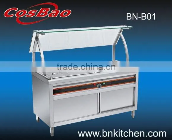 Electric Bain Marie With Curved Glass Shelf & Cabinet
