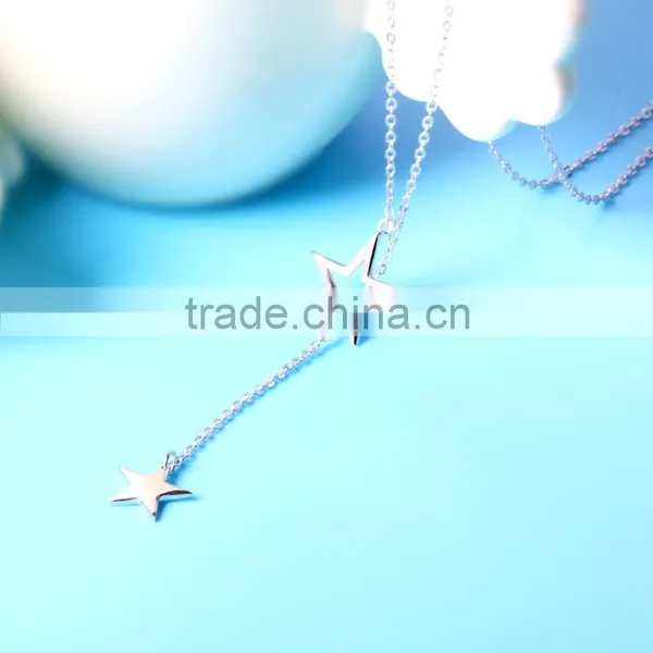 Anniversary Sterling Silver Personalized Double Star Fancy Long Chain Necklace photo-4