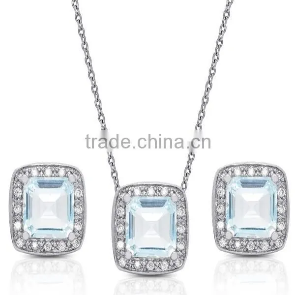 Guangzhou Factory Wholesale Sterling Silver Blue Topaz Jewelry Earring and Necklace Set photo-3