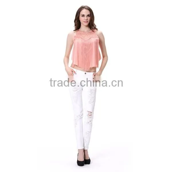Crochet Front New Fashion Girls Tops 2016 Latest Design Summer Tops photo-3