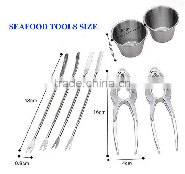 Stainless Steel Seafood Serving Set 8 Piece Included 2 Lobster Crackers ,4 Seafood Forks And 2 Condiment Sauce Cups photo-2