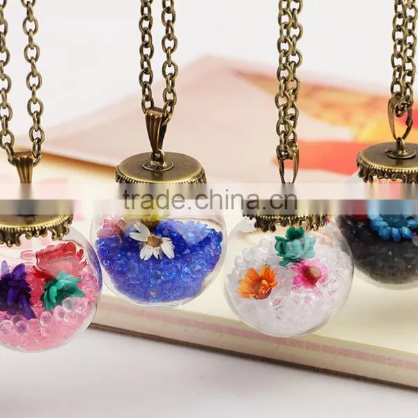Fashion Jewelry Bottle Dried Flower Pendant Romantic Crystal Glass for Women Girls photo-4