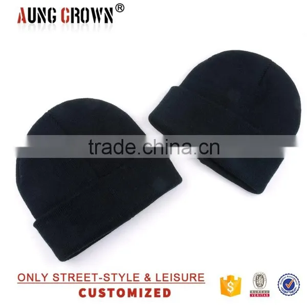 Plain Black Custom Knitted Beanie Hat 2016