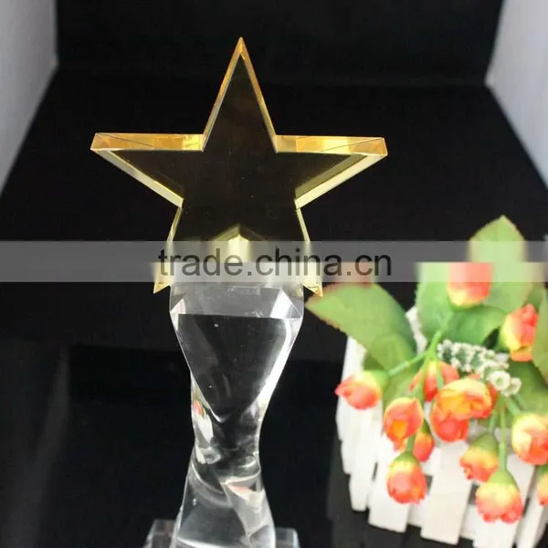 Golden 5 Star With Transparent Base Crystal Cheap Trophy photo-5
