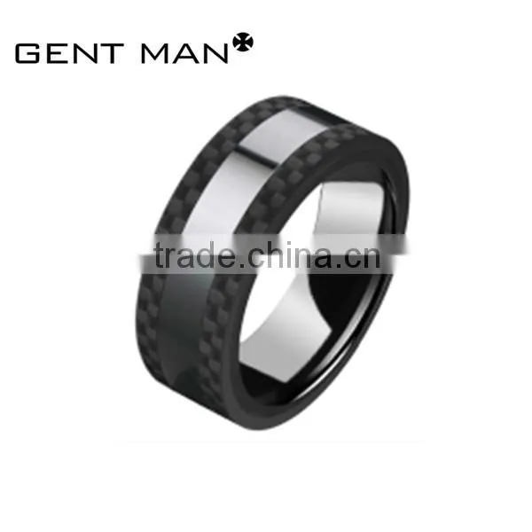 High Quality 8mm Cool Black Tungsten Carbide Carbon Fiber Ring Jewelry photo-6