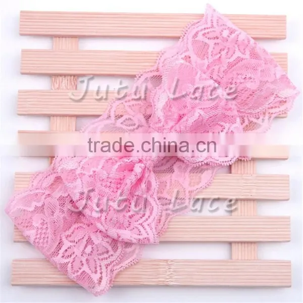 Stretchy Lace Messy Bow Headband-elastic Wide Lace Headwrap Headband-newborn Red Bow Headbands Available for 1-12 Kids photo-4