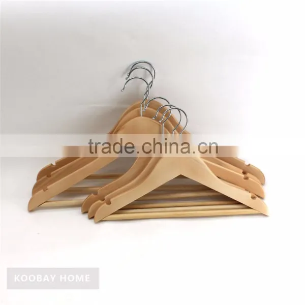 Natural Wood Basic Hospitality Hanger With Bar for Clothes Top