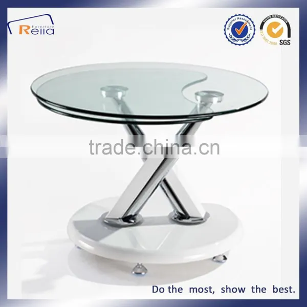 Modern Design Special Shape Revolve Transparent Coffee Table Glass Top Wood Legs photo-4