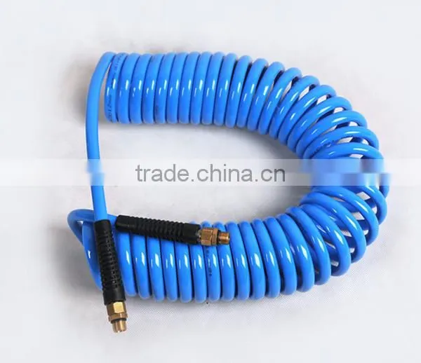 BLue Polyurethane Spiral Tube, PU Coil Hose With Brass Ends&Tail(6.5*10mm*6m),Pneumatic Fitting