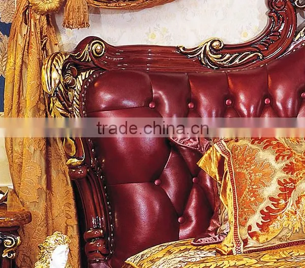 Antique Classic Red Color Solid Wood Wedding King Size Bed, Wedding Bedroom Furniture(MOQ=1 SET) photo-4