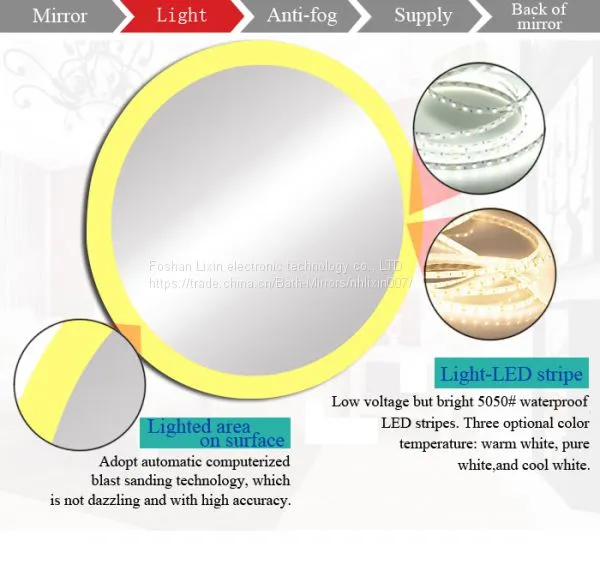 Round LED Illuminated Bathroom Mirror , Mirror LED Lamp With Mirror Defogger photo-2