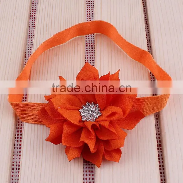 Fabric Flower Headband With Rhinestone in Center for Kids Hair Accessories photo-4
