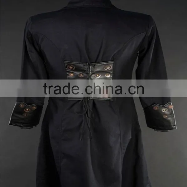 DRACULA BLACK LEATHER MEN COAT/CAPTAIN COAT/GENTLEMAN'S TAILCOAT photo-2