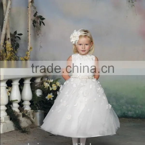 White Flowers High Neck Gown Kids Party Wear Dresses for Girls photo-2