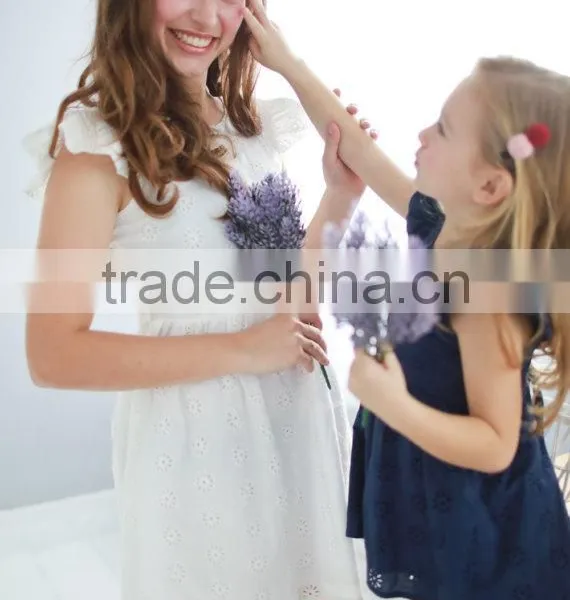Cotton Floral Embroidered Summer Frock Designs Mom And Daughter Dress Matching photo-3