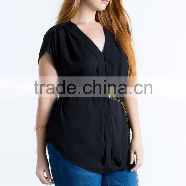 Relaxed V-neck Pleated Plus Size Chiffon Blouse/woman Top photo-6
