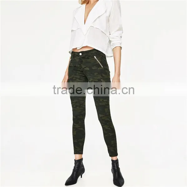 2017 Khaki Ankle Cargo Woodland Camouflage Pants for Women photo-2