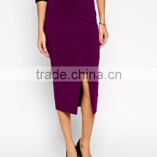 Clothing Manufacturer Front Split High Waist Pure Color Long Skirt photo-3