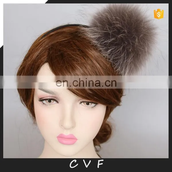 15cm Large Raccoon Fur Pompom Hair Hoop Fluffy Fur Pompon Hairband Wholesale
