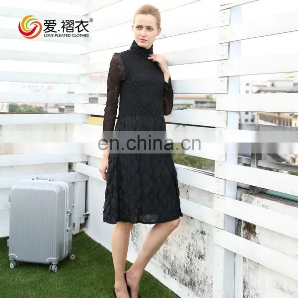 Ladies Elegant Sexy Long Sleeve High Neck One - Piece Black Dresses With See Through Sleeve photo-4